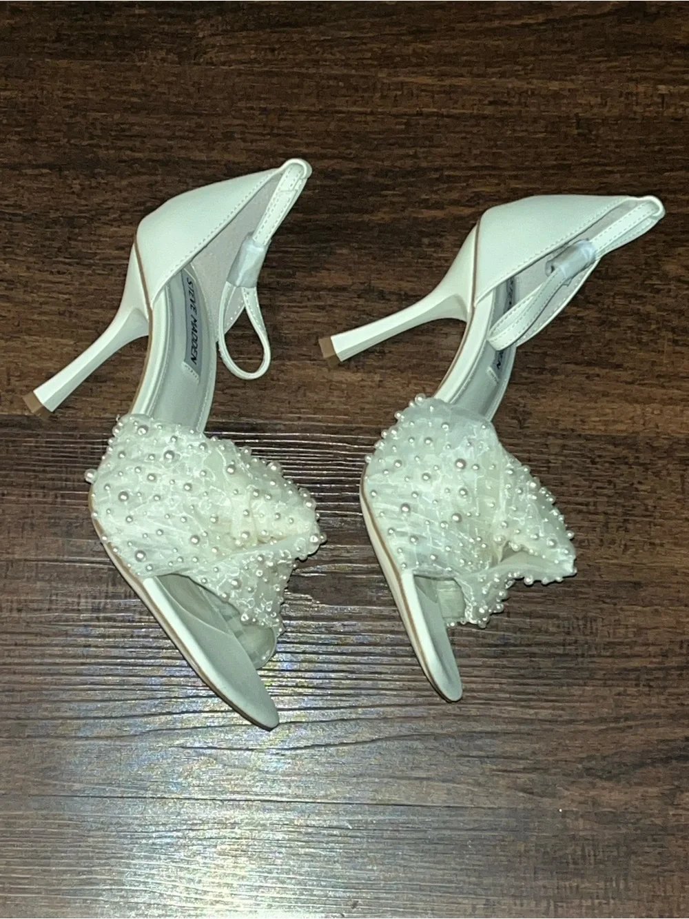Steve Madden White Pearl-Embellished Heels - Picture 3 of 6
